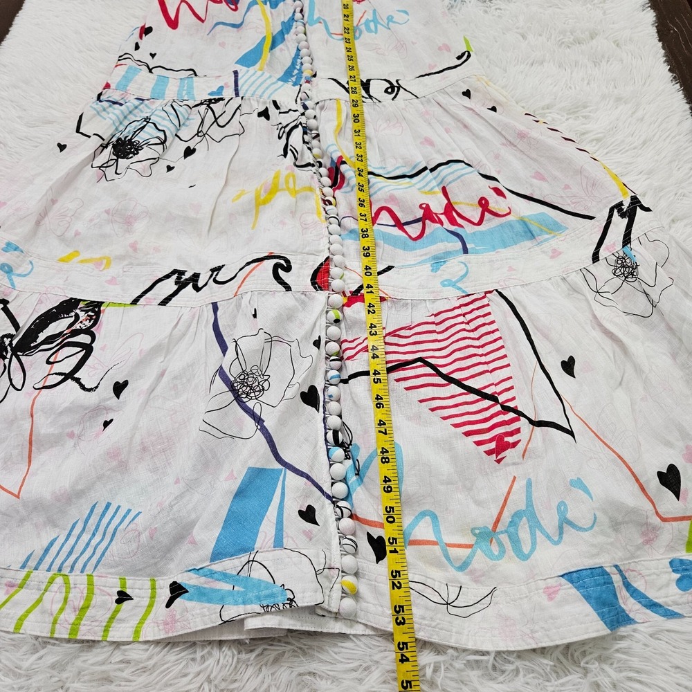 Mackenziemode Sz 8 Abstract Art to Wear Button Up Linen Blend Maxi Dress - Picture 9 of 12